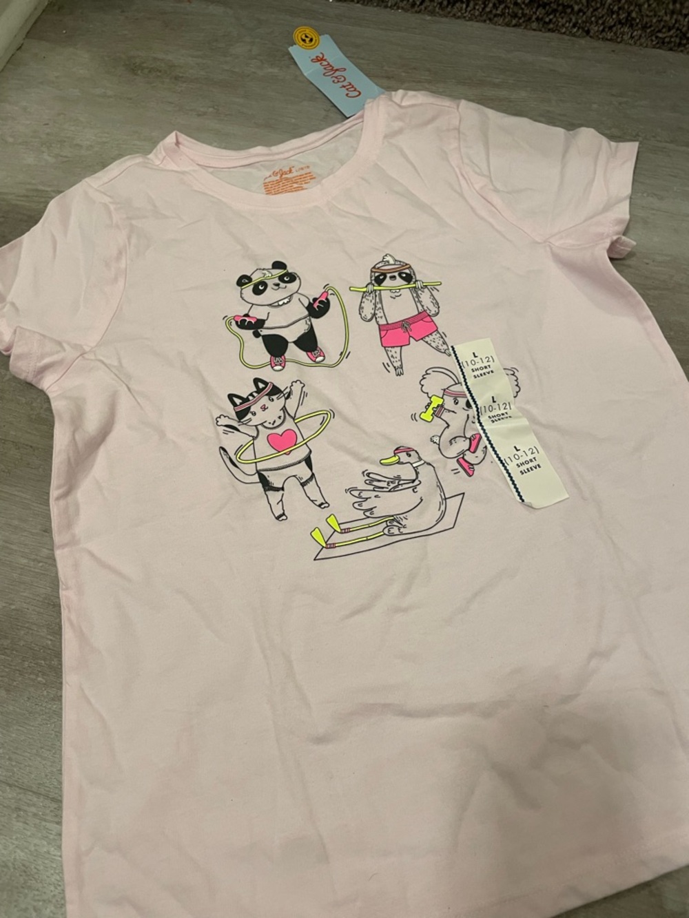 Cat & Jack Light Pink Short Sleeve Tee with Animal Activity Print Girls Size L